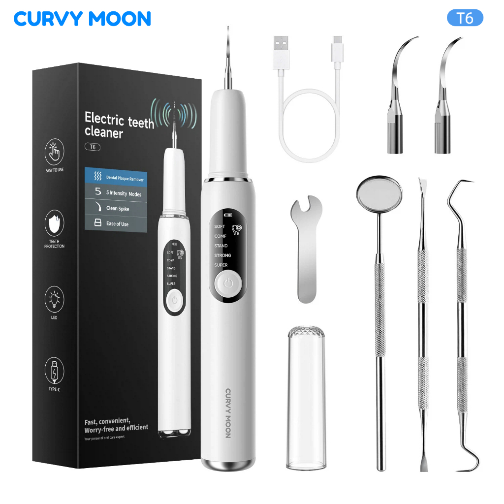 CURVYMOON T6 เครื่องขูดหินปูนอัลตราโซนิก เครื่องขูดหินปูน ที่ขูดหินปูน กันน้ำ IPX6 ทำความสะอาด 5 โหมด