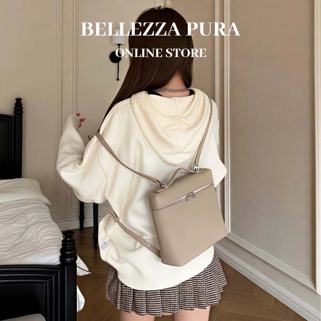 Bellezza PURA กระเป๋าเป้สไตล์ธุรกิจทรงเรขาคณิต วัสดุหนังสัมผัสนุ่ม จุสัมภาระได้เยอะ ตามแฟชั่นเกาหลีสมัยใหม่