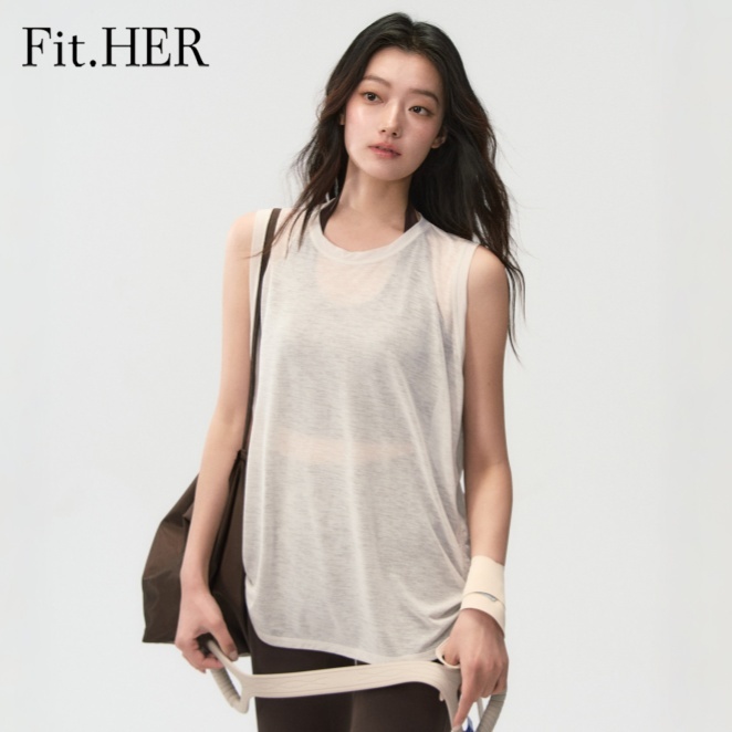 Fit.HER อดี.ของเธอ แขนกุดโยคะด้านบนแห้งเร็ววิ่งเสื้อกล้ามเสื้อกั๊กกีฬากลางแจ้งน้ําหนักเบายิมออกกําลังกายเสื้อ
