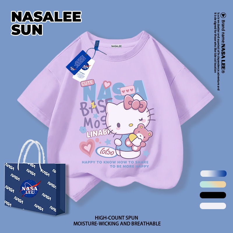 [จัดส่งในวันเดียวกัน] เด็กผ้าฝ้ายสีม่วงเสื้อยืดการ์ตูนหมีพาราไดซ์สนุกพิมพ์ฤดูร้อนเสื้อผ้าระบายอากาศแขนสั้นเหมาะสําหรับ 3-16ชายหญิง