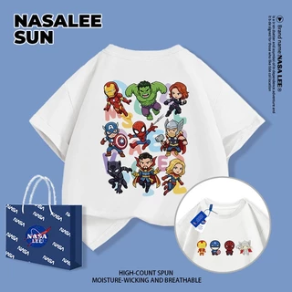 [จัดส่งในวันเดียวกัน] เด็กผ้าฝ้ายสีดําสีขาวเสื้อยืดการ์ตูนสนุกซูเปอร์ฮีโร่พิมพ์ฤดูร้อนระบายอากาศเสื้อผ้าแขนสั้นเหมาะสําหรับ3-16ชายหญิง