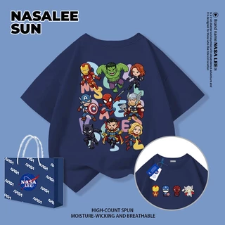[จัดส่งในวันเดียวกัน] เด็กผ้าฝ้ายสีดําสีขาวเสื้อยืดการ์ตูนสนุกซูเปอร์ฮีโร่พิมพ์ฤดูร้อนระบายอากาศเสื้อผ้าแขนสั้นเหมาะสําหรับ3-16ชายหญิง