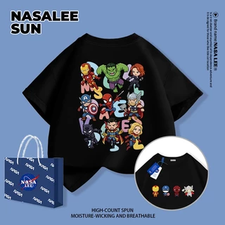 [จัดส่งในวันเดียวกัน] เด็กผ้าฝ้ายสีดําสีขาวเสื้อยืดการ์ตูนสนุกซูเปอร์ฮีโร่พิมพ์ฤดูร้อนระบายอากาศเสื้อผ้าแขนสั้นเหมาะสําหรับ3-16ชายหญิง