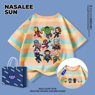 [จัดส่งในวันเดียวกัน] เด็กผ้าฝ้ายสีดําสีขาวเสื้อยืดการ์ตูนสนุกซูเปอร์ฮีโร่พิมพ์ฤดูร้อนระบายอากาศเสื้อผ้าแขนสั้นเหมาะสําหรับ3-16ชายหญิง