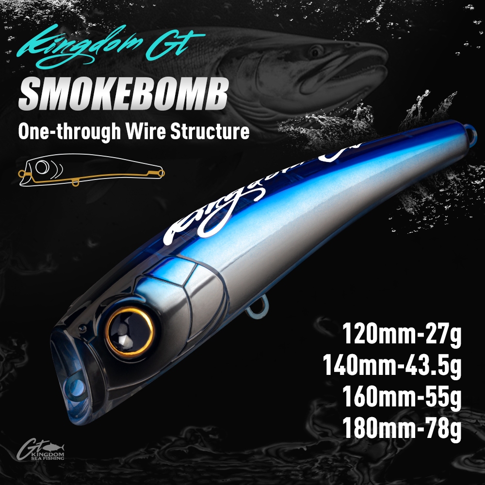 Kingdom SMOKEBOMB ตกปลาทะเล Lure Popper 120 มม./140 มม./160 มม./180 มม.27g/43.5g/55g/78g ลอย Topwater เหยื่อ Hard เหยื่อเหยื่อเหยื่อเหยื่อตกปลา Lure Wobblers สําหรับ GT ทูน่าปลากระพง