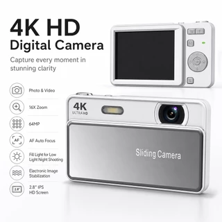 กล้องดิจิตอล 4K Ultra HD 64MP 2.8 "หน้าจอ IPS 16X ซูม AF ออโต้โฟกัสพร้อมไฟเติม Type-C ชาร์จกล้องดิจิตอลขนาดเล็กสําหรับนักเรียนเริ่มต้น Vlogging & Travel