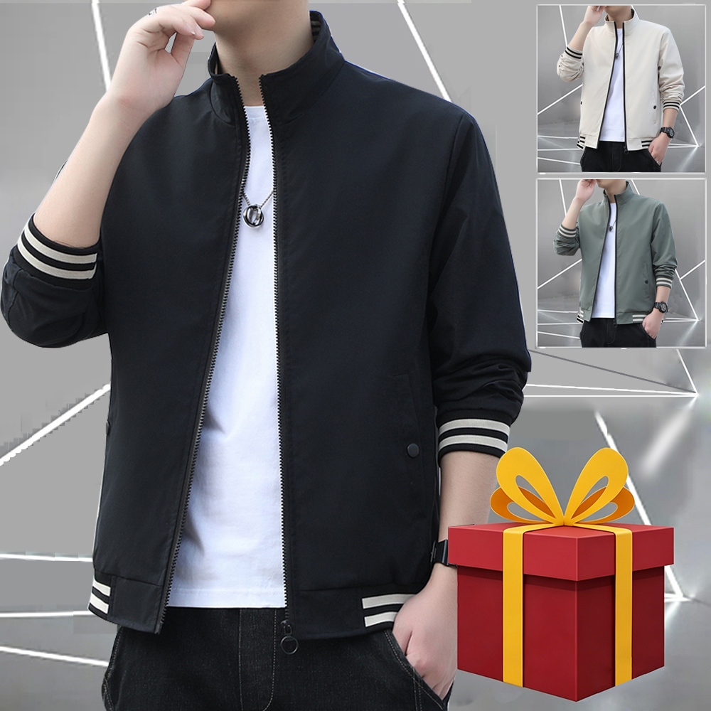 ฤดูใบไม้ผลิและฤดูใบไม้ร่วงใหม่เสื้อแจ็คเก็ตสีทึบผู้ชาย | กันลมยืนขึ้นปกออกแบบ | กีฬาและสันทนาการสวมใส่คู่ | ทรงเข้ารูป | อินเทรนด์และอเนกประสงค์