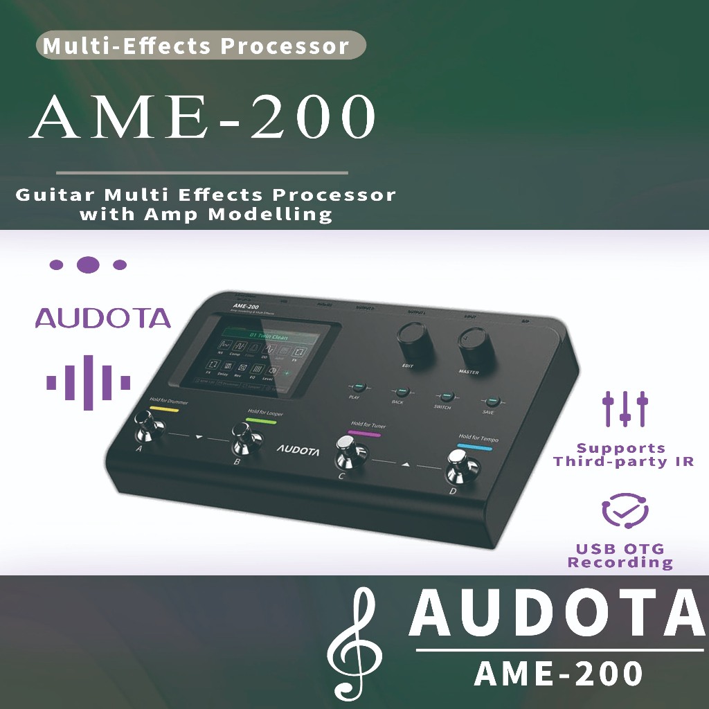 AUDOTA AME-200 Amp Modelling & Multi Effects AME-200 เอฟเฟกต์กีตาร์พร้อมแบบจําลอง Amp, Reverb, Delay