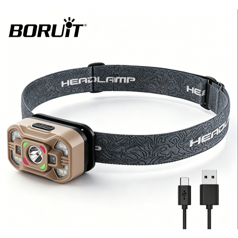 BORUIT T127 LED Sensor ไฟหน้า Type-C ชาร์จกันน้ําสําหรับตกปลากลางคืน Camping Night Running