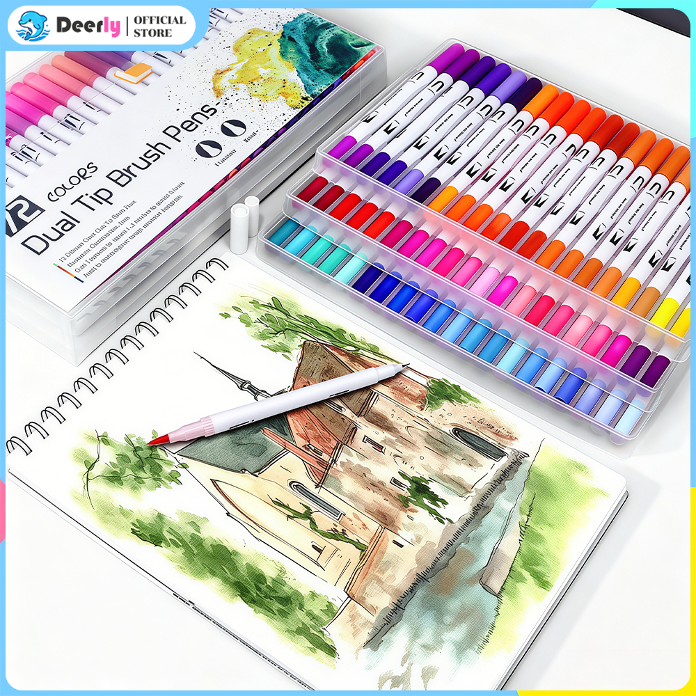 ปากกาเคมี สองหัว ปากกาเมจิก ปากกาสี ปากกามาร์กเกอร์ ปากกามาร์คเกอร์ marker 12-100สี acrylic marker สําหรับเรียนวาดรูป