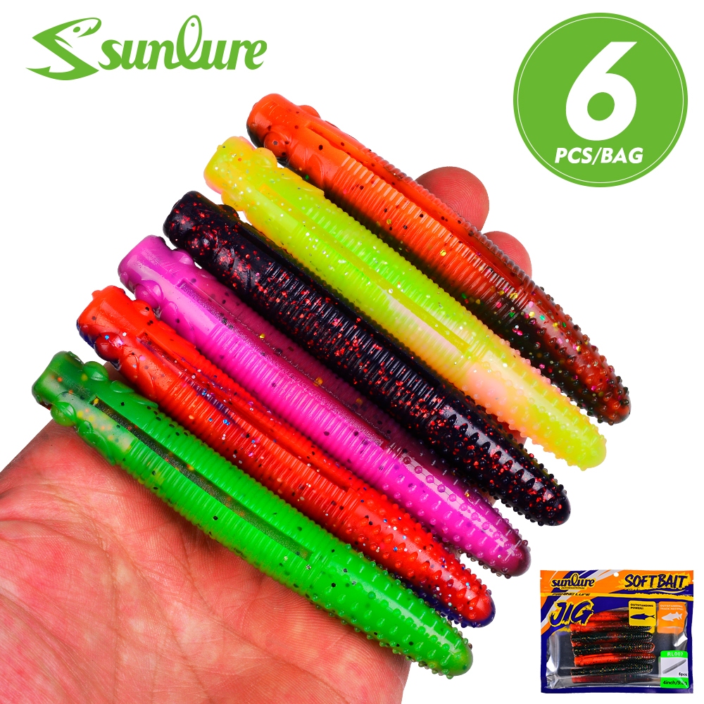 Sunlure 10.1 ซม.9.6g หนอนเหยื่ออ่อน 6 ชิ้น/ถุง Earthworm เกลือกลิ่น Infused สมจริง Wriggle ยืดหยุ่นนุ่มก๋วยเตี๋ยวหนอนทนทาน Lure