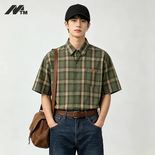 MTMเสื้อเชิ้ตแขนสั้นลายสก๊อตขนาดใหญ่สไตล์เกาหลีหลวมลายสก๊อตเสื้อแขนสั้น ไม่จํากัดเพศ อเนกประสงค์ด้านบน 24ชม. ปลาค็อด