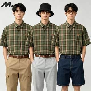 MTMเสื้อเชิ้ตแขนสั้นลายสก๊อตขนาดใหญ่สไตล์เกาหลีหลวมลายสก๊อตเสื้อแขนสั้น ไม่จํากัดเพศ อเนกประสงค์ด้านบน 24ชม. ปลาค็อด