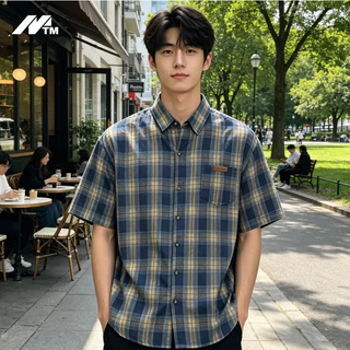 MTMเสื้อเชิ้ตแขนสั้นลายสก๊อตขนาดใหญ่สไตล์เกาหลีหลวมลายสก๊อตเสื้อแขนสั้น ไม่จํากัดเพศ อเนกประสงค์ด้านบน 24ชม. ปลาค็อด