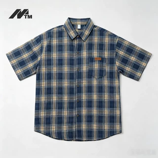 MTMเสื้อเชิ้ตแขนสั้นลายสก๊อตขนาดใหญ่สไตล์เกาหลีหลวมลายสก๊อตเสื้อแขนสั้น ไม่จํากัดเพศ อเนกประสงค์ด้านบน 24ชม. ปลาค็อด