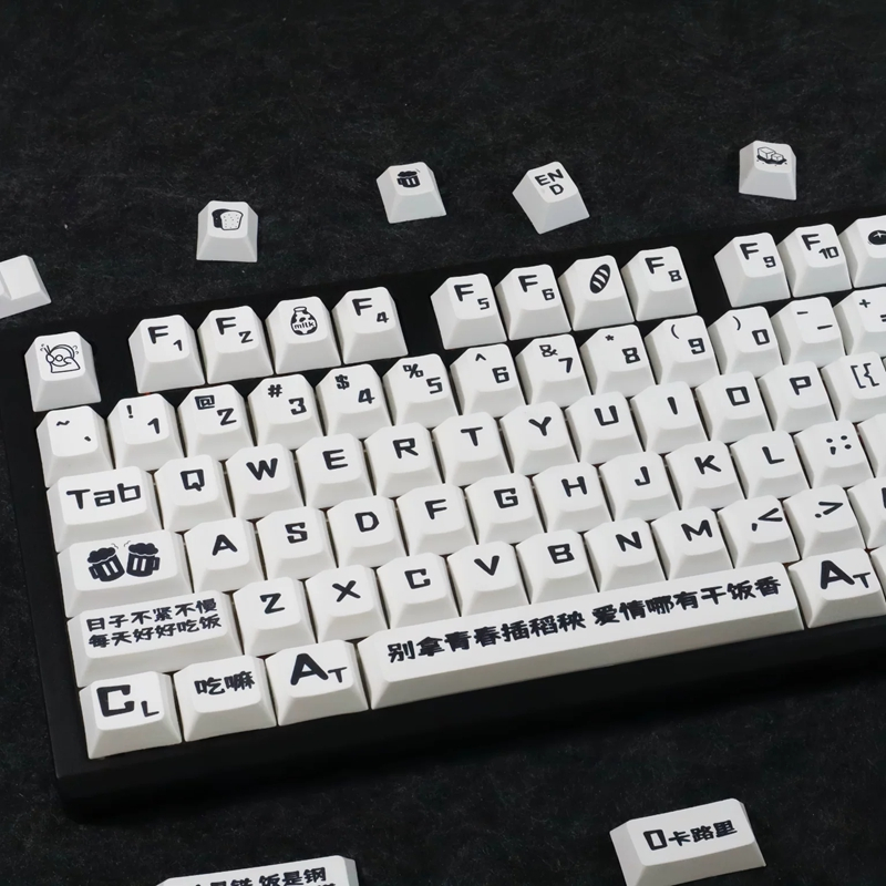 AULA-Keycap เฉพาะส่วนบุคคล Minimalist สีดําสีขาวตัวอักษรขนาดใหญ่ Foodie Keycaps โปรไฟล์เชอร์รี่ PBT 