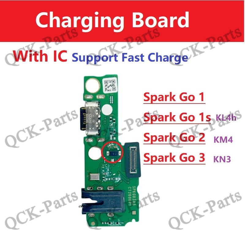 พร้อมบอร์ดชาร์จ IC USB สําหรับ Tecno Spark Go 1 1S 2 3 KM4 KN3 USB Charger แจ็คพอร์ตเปลี่ยน