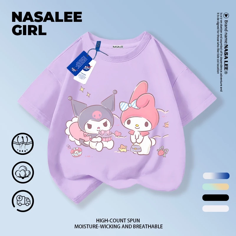 [จัดส่งในวันเดียวกัน] เด็กผ้าฝ้ายสีม่วงเสื้อยืดการ์ตูน คุโรมิ สนุกพิมพ์ฤดูร้อนเสื้อผ้าระบายอากาศแขนสั้นเหมาะสําหรับ 3-16 ชายหญิง
