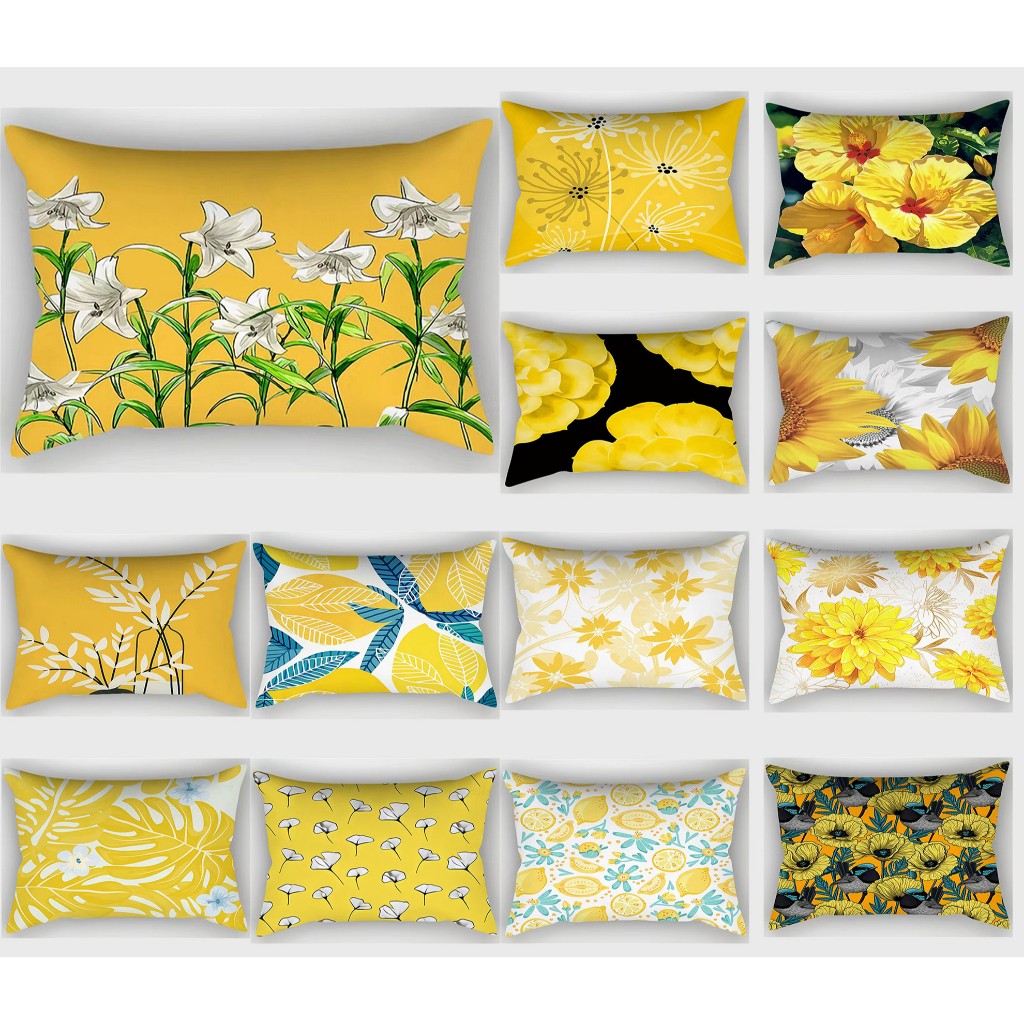 60×80.50×70.60×40.50×30.ปลอกหมอนเอวสีเหลืองผ้าฝ้ายปลอกหมอนโซฟาตกแต่งบ้าน