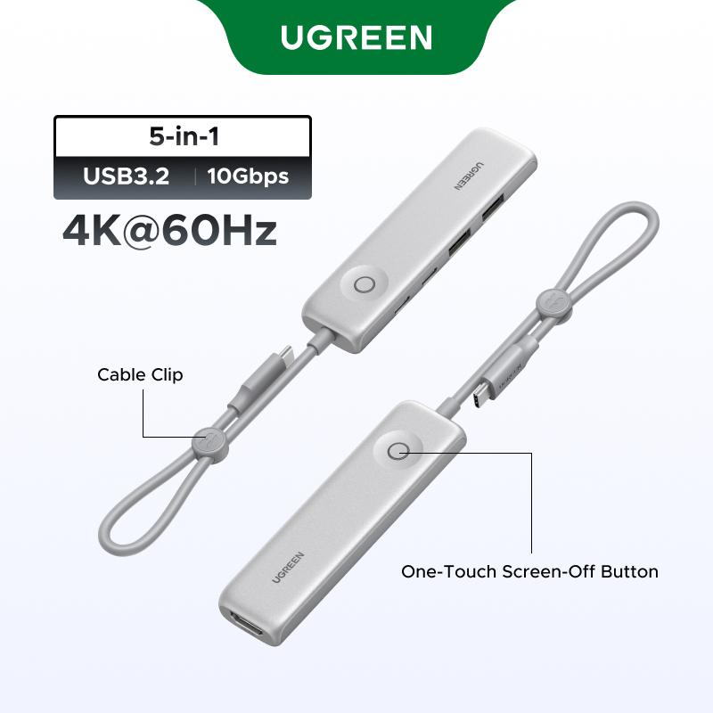 UGREEN ฮับ 5-in-1 100W PD Charge 4K@60Hz HDMI 10Gbps การถ่ายโอนข้อมูลพร้อมปุ่มล็อคหน้าจอสําหรับ MacBook