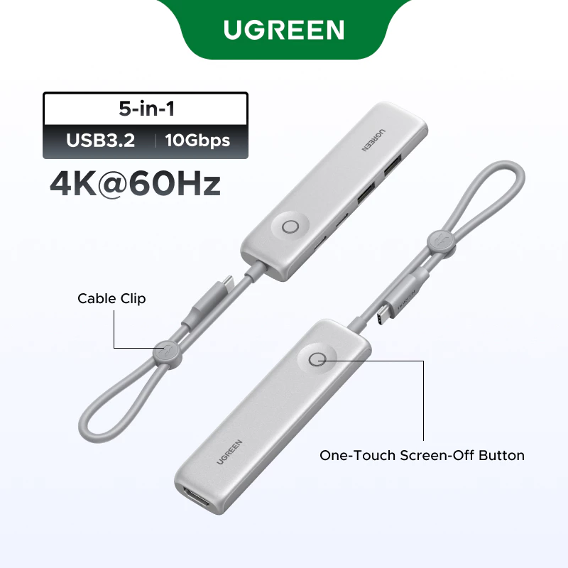 UGREEN ฮับ 5-in-1 100W PD Charge 4K@60Hz HDMI 10Gbps การถ่ายโอนข้อมูลพร้อมปุ่มล็อคหน้าจอสําหรับ MacBook