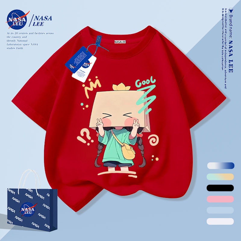 [จัดส่งในวันเดียวกัน] เด็กสีแดงผ้าฝ้ายบริสุทธิ์ระบายอากาศเสื้อยืดบรรยากาศการ์ตูนสาวน้อย เด็กชอบ ลายน่ารัก 3-16 ปีหลวมสบายๆเสื้อแขนสั้น