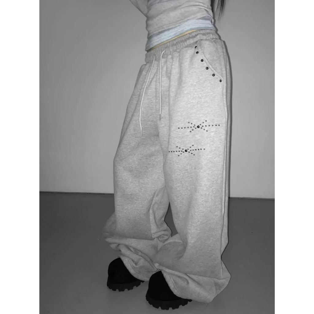 Retro American Lazy Style Rivets Jazz Loose Sports Casual Pants