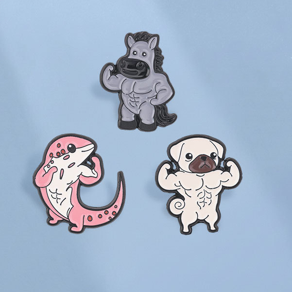 การ์ตูนกล้ามเนื้อสัตว์เคลือบ Pins ตลก Buff Horse Axolotl Pug เข็มกลัดป้ายกระเป๋าเป้สะพายหลังอุปกรณ์เสริมของขวัญสําหรับเพื่อน