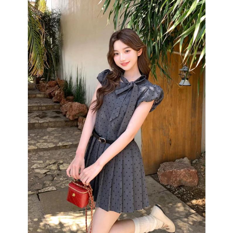 Selvze ชุดเกาหลี กระโปรงจีบ เดรส สไตล์เกาหลี เดรสสตรี สไตล์หวานสดใส