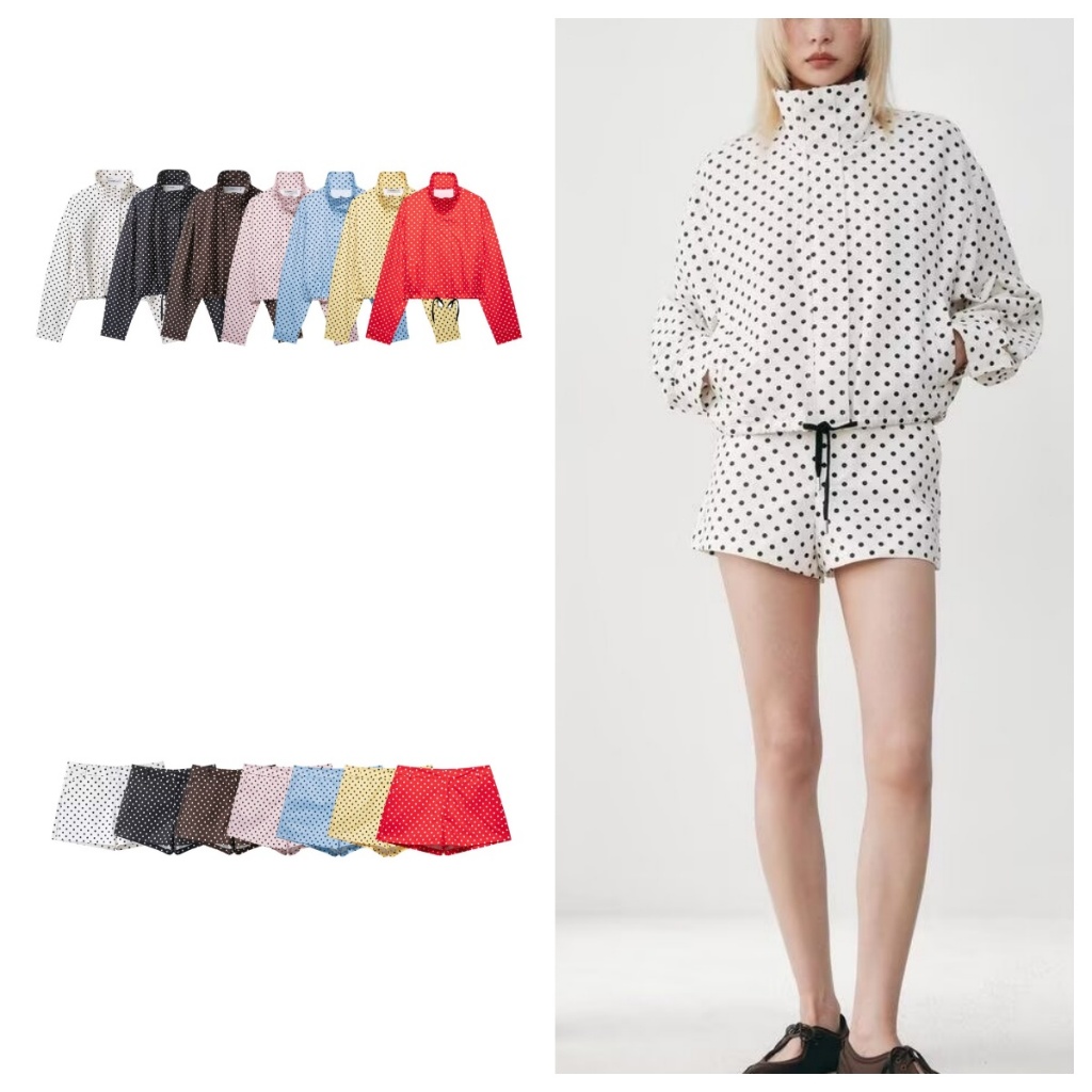 ยุโรปสไตล์อเมริกันผู้หญิงสไตล์ใหม่แฟชั่นAll-Match Niche Polka Dot Seersucker Jacketกางเกงขาสั้น2010713  3067506
