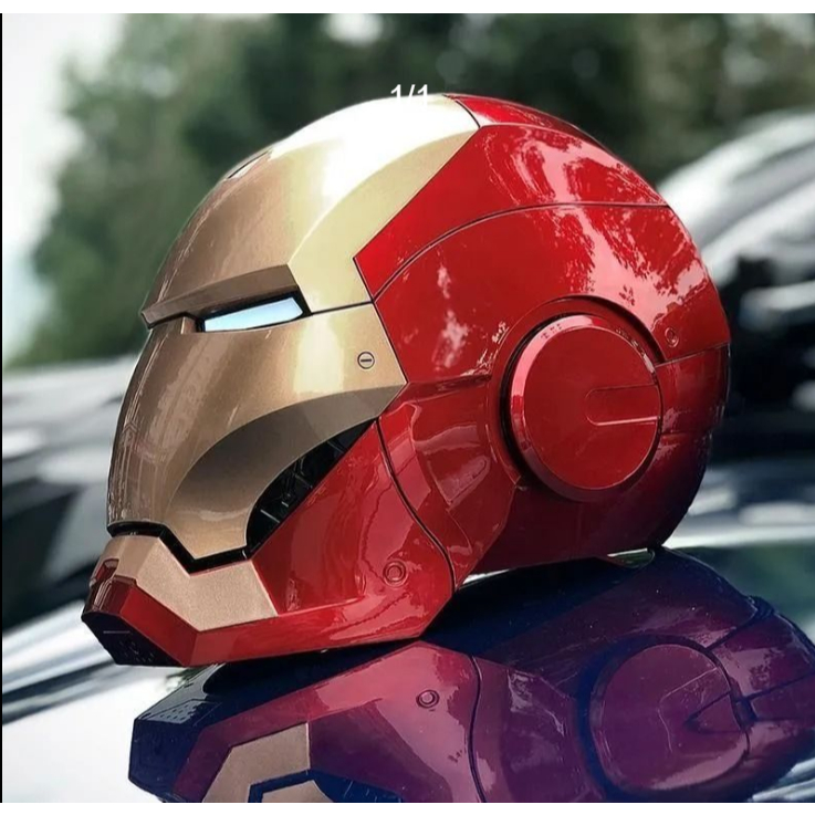 หมวกกันน็อค Iron Man MK7 1:1 จําลอง, ควบคุมเสียงและสัมผัส, หน้ากากเปิด/ปิด, ไฟ LED ดวงตา, ชาร์จใหม่ไ