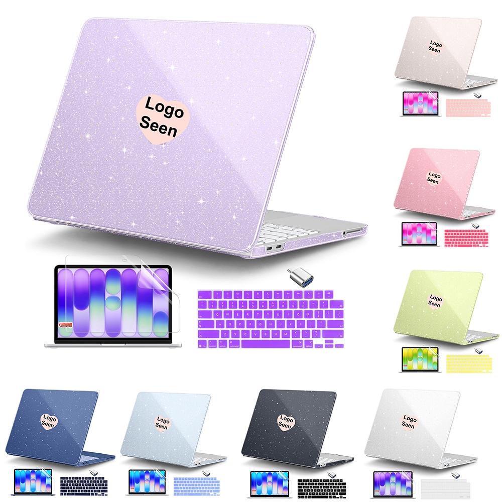 4 in 1 Shining Crystal Case สําหรับ MacBook Neo 13 นิ้ว A3404 A18 Pro ชิป Clear Bling พลาสติกป้องกัน Hard Shell Case