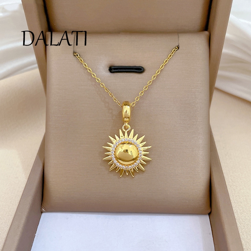 DALATI Sunflower Zircon Gorgeous Full Diamond Necklace Female All-Match Clavicle Chain Titanium Stee