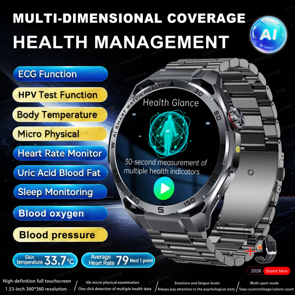 2026 ใหม่ Professional medical Smart Watch ECG + PPG สุขภาพออกซิเจนในเลือด Uric Acid & Lipid Body fa