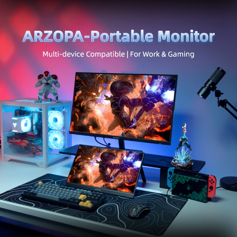 ARZOPA จอภาพแบบพกพา 1920*1080p/sRGB 100% HD จอแสดงผล IPS HDMI Gaming Monitor หน้าจอแบบพกพาพร้อมขาตั้งสําหรับ PC/Mac/โทรศัพท์/Xbox/สวิตช์
