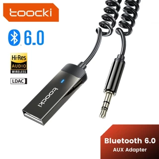 Toocki บลูทูธ 6.0 Aux อะแดปเตอร์ไร้สายรถบลูทูธ USB ถึง 3.5 มม.แจ็คเสียงเพลงไมโครโฟนแฮนด์ฟรีสําหรับรถยนต์ลําโพง LED ตัวบ่งชี้