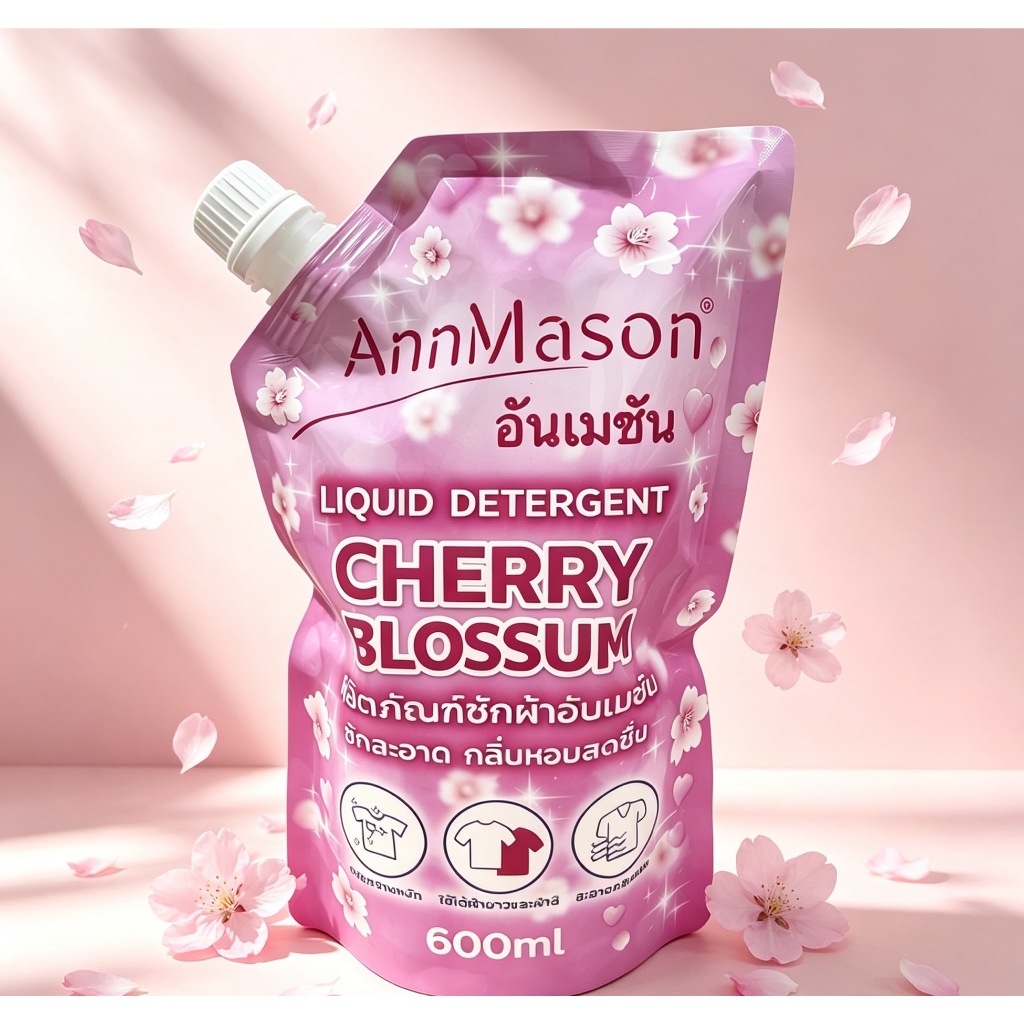 【600ML 1ถุง】AnnMason น้ำยาซักผ้าสูตร4-in-1เข้มข้น เพอร์ฟูมฟราแกรนท์กลิ่นหอมละมุนติดทนนาน ทำความสะอาดล้ำลึก ขจัดคราบสกปรกได้ดี ขนาด600มล. จัดส่งรวดเร็ว