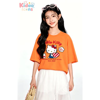 Kidoo Icons เสื้อยืดเด็กผู้หญิงฤดูร้อน คอกลม ทรงหลวมสบาย ลายการ์ตูน Hello Kitty เนื้อผ้านุ่มยืดหยุ่น ผ้าฝ้าย100% #A01+585