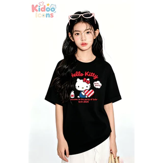 Kidoo Icons เสื้อยืดเด็กผู้หญิงฤดูร้อน คอกลม ทรงหลวมสบาย ลายการ์ตูน Hello Kitty เนื้อผ้านุ่มยืดหยุ่น ผ้าฝ้าย100% #A01+585