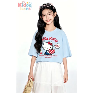 Kidoo Icons เสื้อยืดเด็กผู้หญิงฤดูร้อน คอกลม ทรงหลวมสบาย ลายการ์ตูน Hello Kitty เนื้อผ้านุ่มยืดหยุ่น ผ้าฝ้าย100% #A01+585