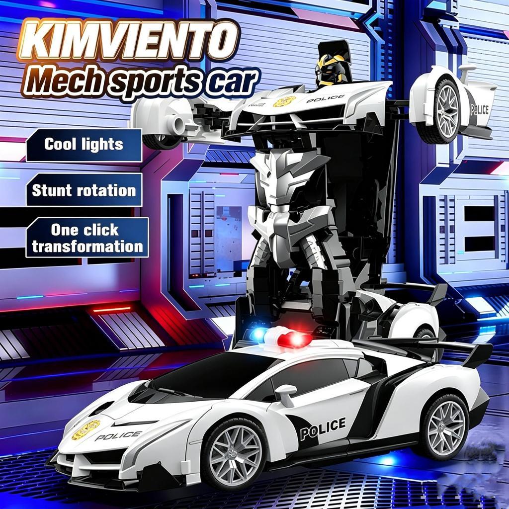KIMVIENTO Transformation Police Robot 2 in 1 Remote Control Deformation Robot Car 1:18 Rc Car in charge with Light Flash function