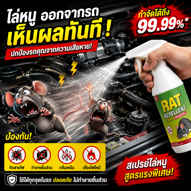 🐭มีผลคุ้มครองนาน 365 วัน🐭YA สเปรย์ไล่หนู ยาไล่หนู เครื่องไล่หนู 510ml น้ำยาไล่หนู ไล่หนู สเปรย์ไล่หนูในรถยนต์ ในห้องเครื่องรถยนต์ ในรถยนต์ ในบ้าน