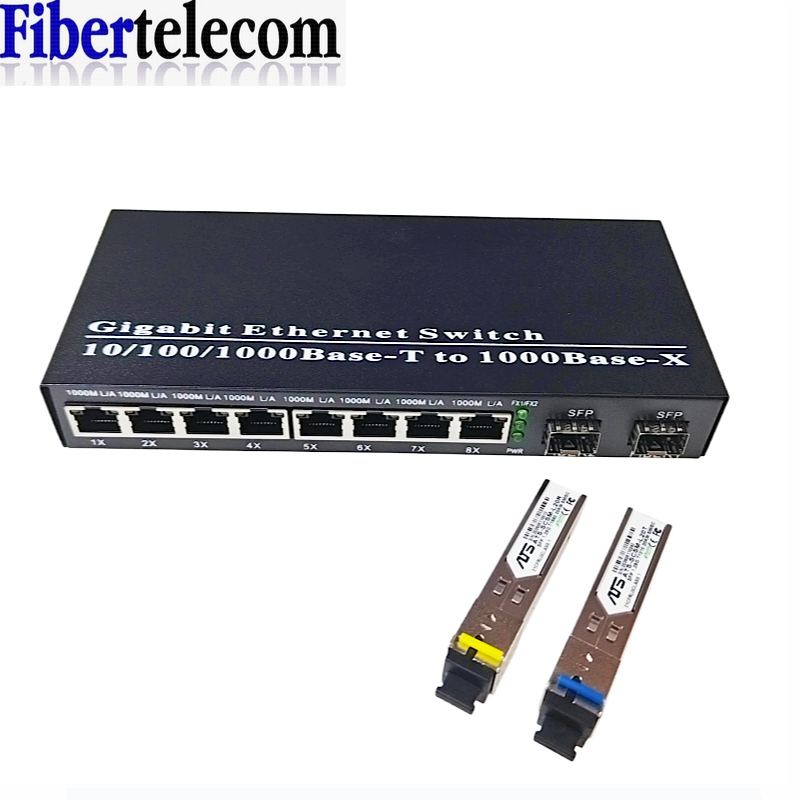 Fiber Optical Switch 8 RJ45 2 SFP Fiber Port UTP Media Converter Gigabit Ethernet Switch 10/100/1000M