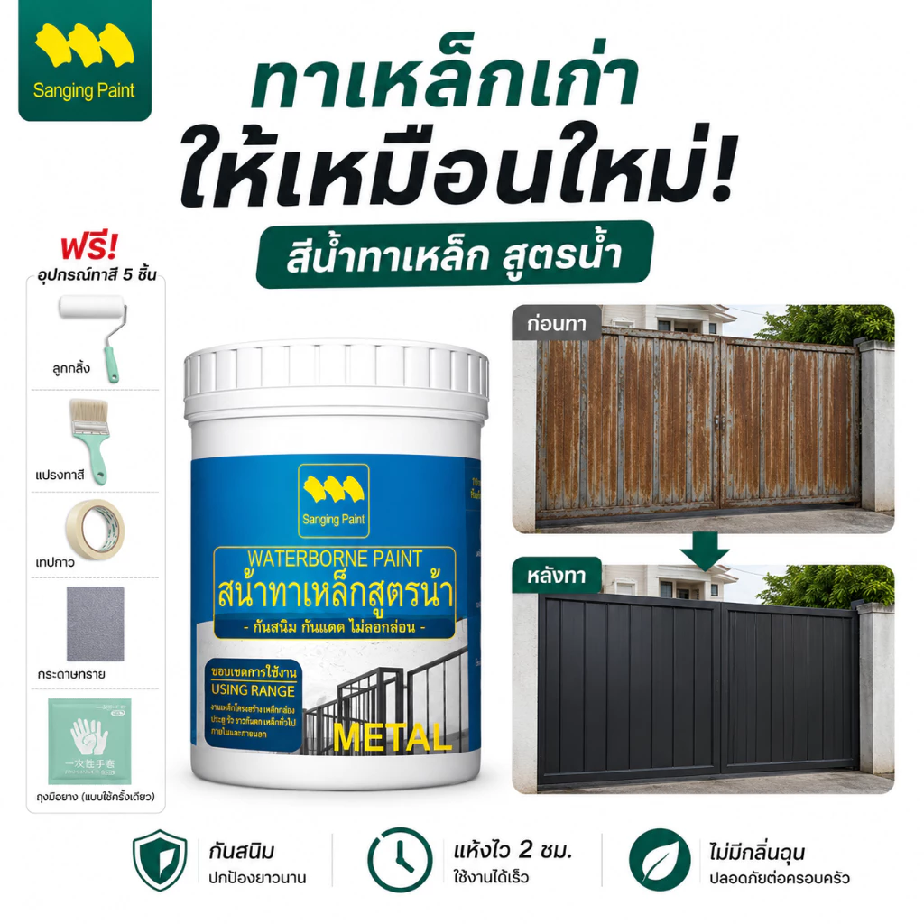 SANQING สีทาเหล็กกันสนิม กันน้ำ กันแดด แห้งเร็ว 1 ชม. thumbnail 3