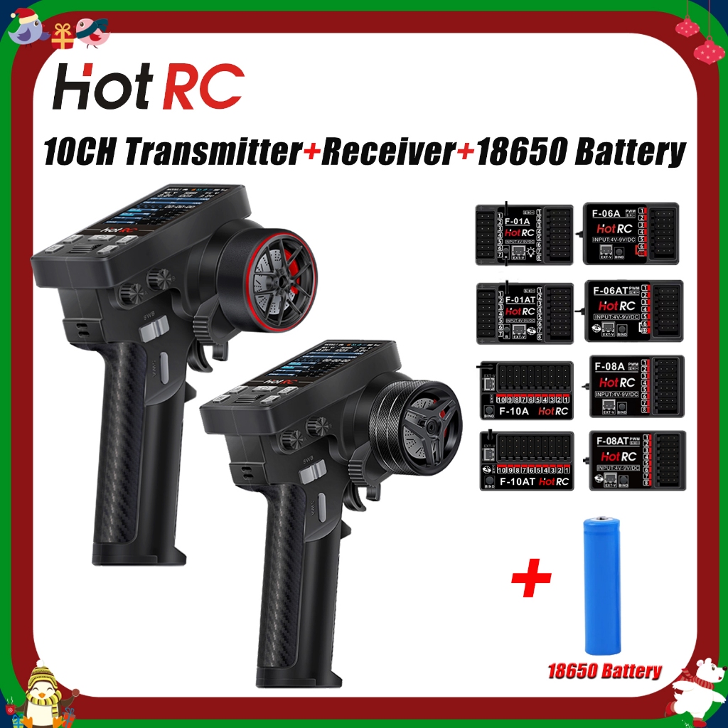 HOTRC CT-10B 10CH เครื่องส่งสัญญาณ 10 ช่อง 2.4G หน้าจอสีโลหะ/พลาสติก Handwheel F-06A F-08A F-10A F-0