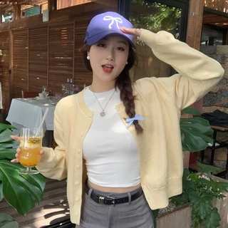 เสื้อคาร์ดิแกนถักคอกลมผู้หญิงสไตล์ใหม่แฟชั่นทุกการแข่งขันอายุ-ลดปุ่มแจ็คเก็ตสีเหลือง