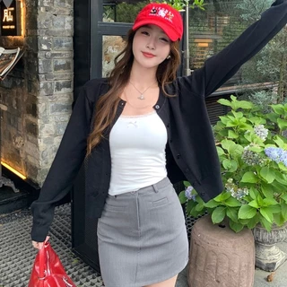 เสื้อคาร์ดิแกนถักคอกลมผู้หญิงสไตล์ใหม่แฟชั่นทุกการแข่งขันอายุ-ลดปุ่มแจ็คเก็ตสีเหลือง