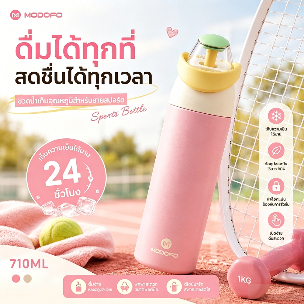 [🎁แถมสติกเกอร์] MODOFO แก้วเก็บอุณหภูมิสายกีฬา แก้วเก็บความเย็น 710ML สแตนเลส 316 แก้วน้ําหลอด แก้วกาแฟเก็บความเย็น กระติกสองผนัง