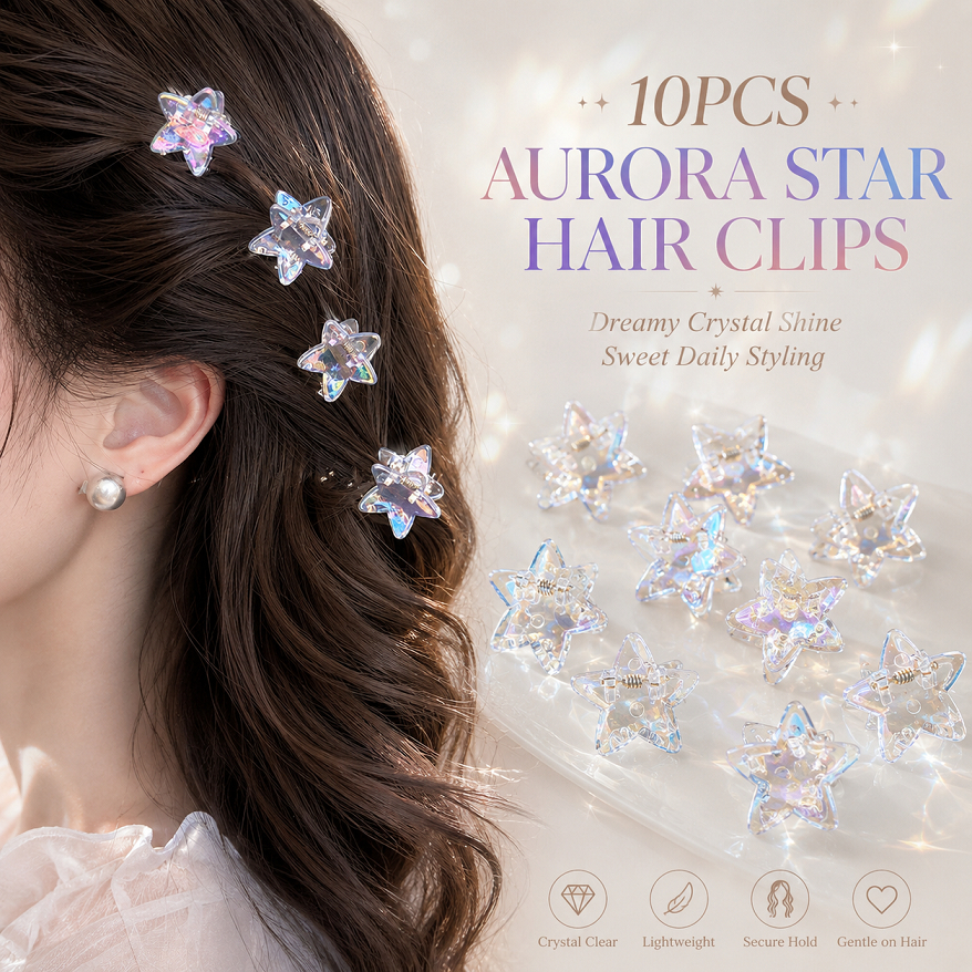 กิ๊บติดผมดาวสีนางเงือกชิมเมอร์ 10 ชิ้น, การออกแบบขนาดเล็กประณีต, เครื่องประดับผมด้านข้างสไตล์หรูหราสําหรับจับคู่ทุกวัน