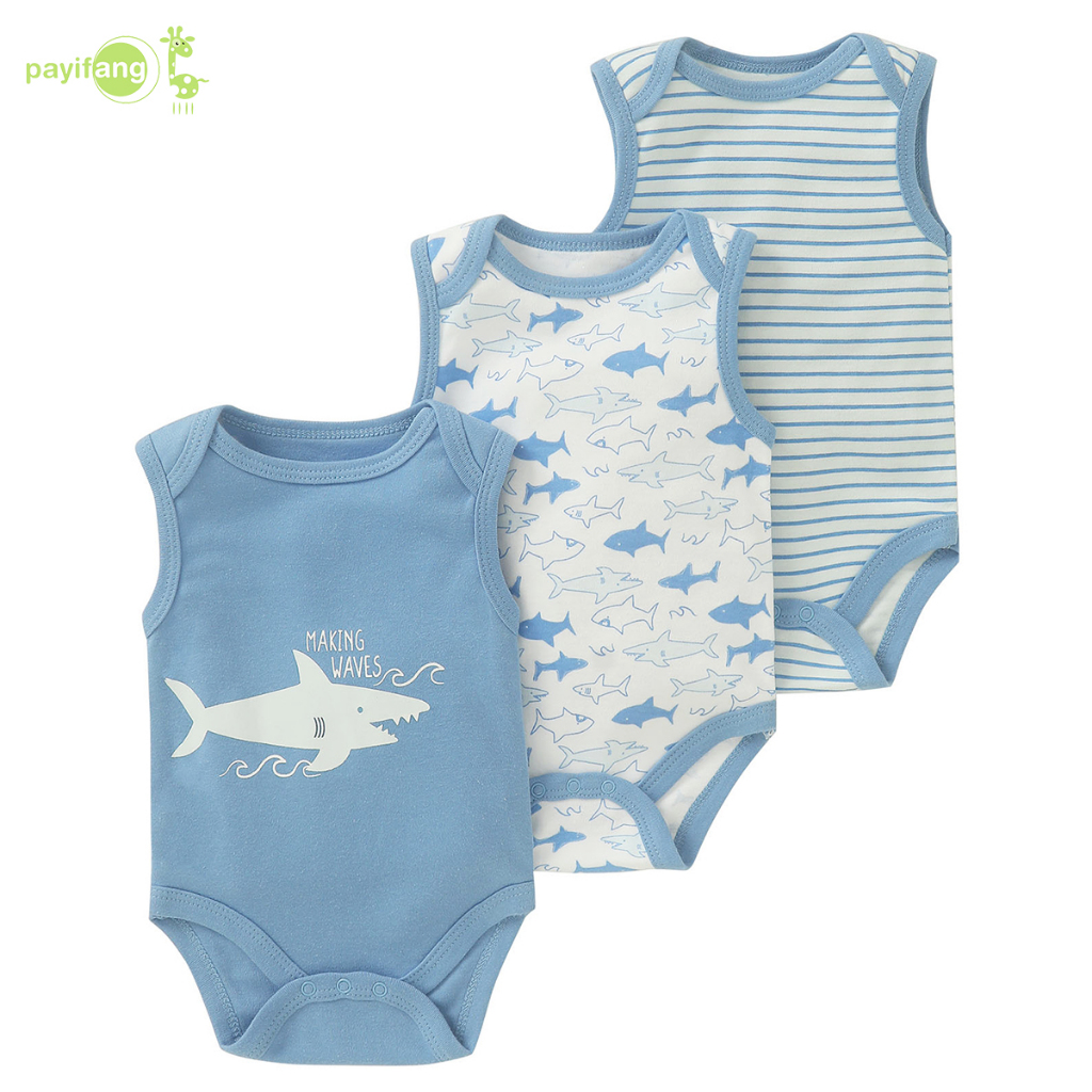 PAYI BABY-3ชิ้น ผ้าฝ้ายนุ่ม เด็กทารกชุดบอดี้สูทเด็กทารกแขนกุด บอดี้สูทเด็ก